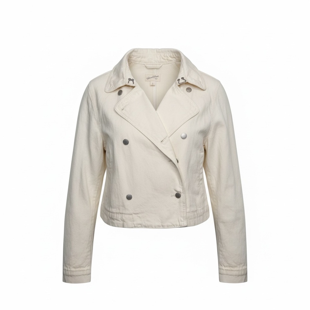 Universal Thread Cream Double-Breasted Cropped Trench Jacket